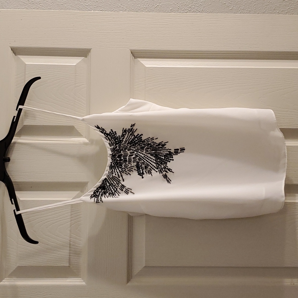 WHBM size SP white with black beaded spaghetti strap top